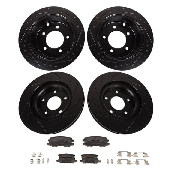 Geelife Black Drill Slot Brake Rotors + Ceramic Pads For 2007-2017 Chrysler Dodge Jeep