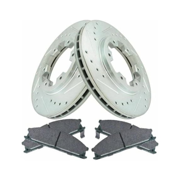 Geelife Brake Rotor Drilled & Slotted Coated & Ceramic Pad Front Set For Nissan