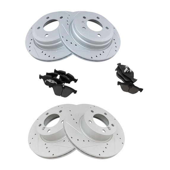 Geelife Brake Rotor Performance Drilled Slotted & Ceramic Pad Front & Rear Kit