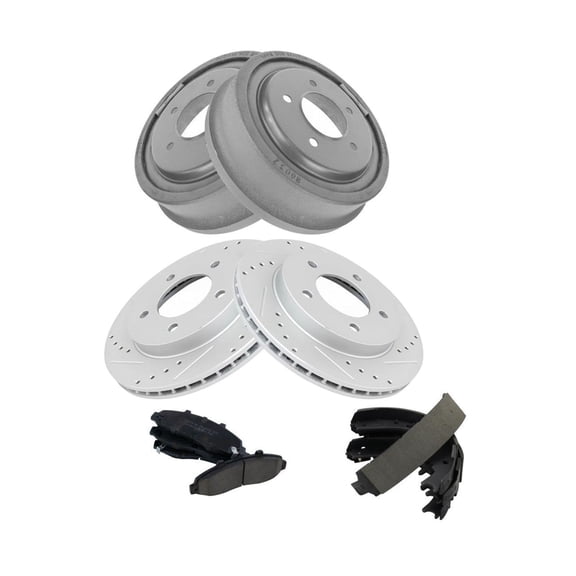 Geelife Ceramic Brake Pads Shoes Drums & Performance Drilled Slotted Coated Rotor