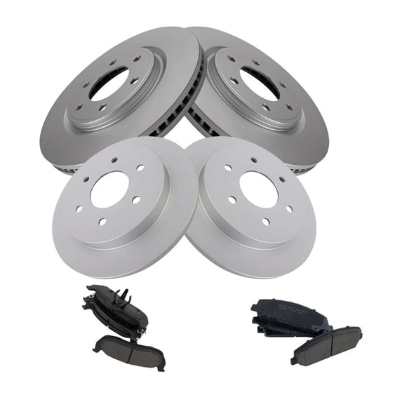 Geelife Coated Rotor & Brake Pad Ceramic Front & Rear Kit w/Fluids for Nissan Titan