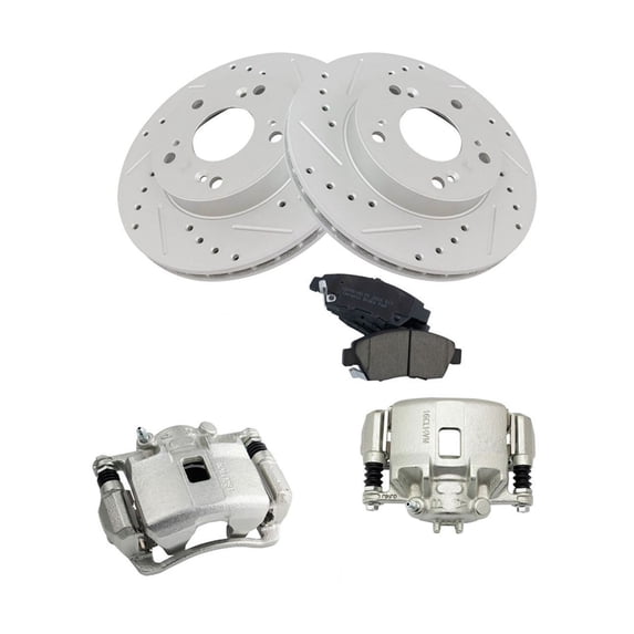 Geelife For 02-06 Acura RSX Coupe Front Brake Calipers Ceramic Pads & Drilled Rotors