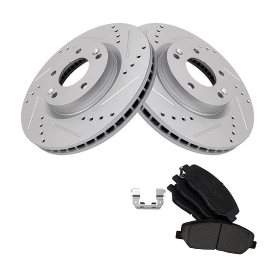 Geelife For 07-09 Santa Fe Front Ceramic Brake Pad and Performance Rotor Kit w/Fluids