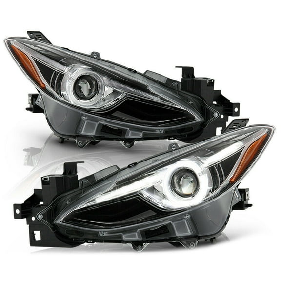 Geelife For 14-16 Mazda 3 Mazda3 [Halogen Type] Projector Headlight LH+RH Neon Tube Lamp