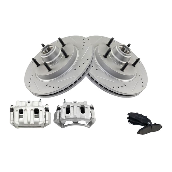 Geelife For 1999 Ford F-150 Base Front Brake Calipers Ceramic Pads & Drilled Rotors