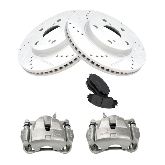 Geelife For 2006-2018 Toyota RAV4 Front Brake Calipers Ceramic Pads & Drilled Rotors