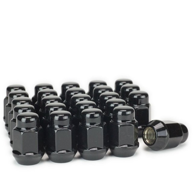 Geelife For Chevrolet GMC 24 Black Bulge Acorn Lug Nuts 7/16 Wheel Nut