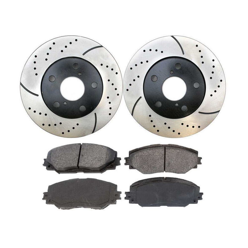 Geelife Front Drilled and Slotted Brake Rotors & Pads for Toyota RAV4
