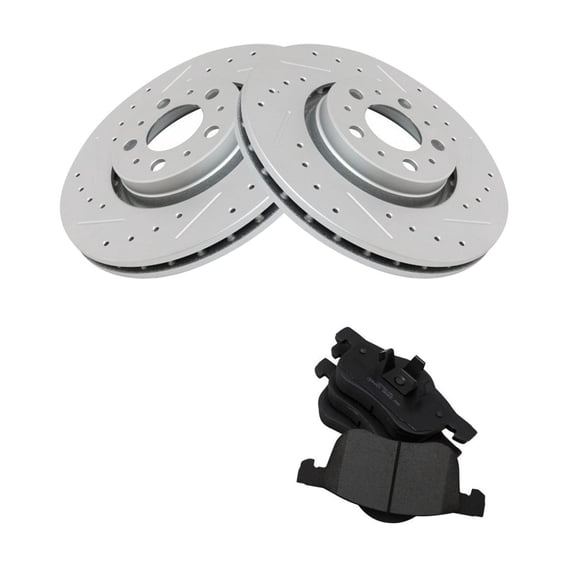 Geelife Front Performance Drilled Slotted Coated Brake Rotor & Posi Ceramic Pad Kit