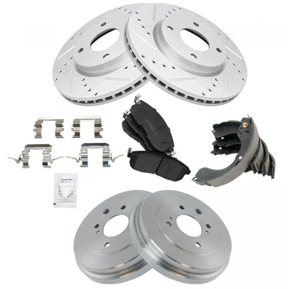 Geelife Front & Rear Ceramic Disc Brake Pad Rotor & Drum Kit w/Chemicals For Nissan