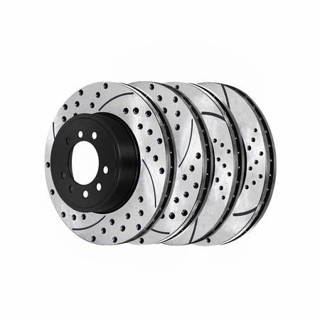 Geelife Front & Rear Drilled Slotted Brake Rotors Black Set of 4 For CTS STS Seville V8