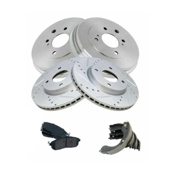 Geelife Front & Rear Semi-Metallic Brake Pads Rotors & Drum Kit Set For Nissan