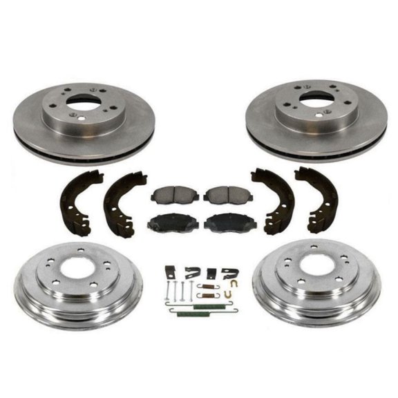 Geelife Front Rotors Brake Pads Drum Brake Shoes Spring Kit 7Pc For 2006-2011 Civic