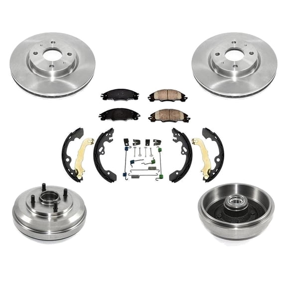Geelife Front Rotors Ceramic Pads Rear Drums Shoes Spring Kit For 09-11 Ford Focus 2.0L