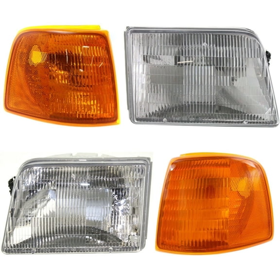 Geelife Headlight Headlamp & Corner Parking Lights Left & Right Set Kit For 93-97 Ranger