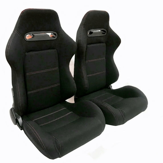 Geelife Pair of Sports Cloth Reclinable Seats Black with Slider Brackets