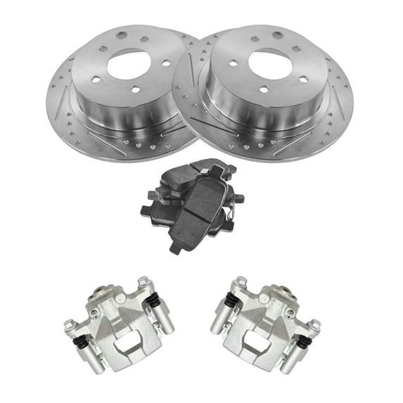 Geelife Rear Ceramic Pads Performance Drilled Slotted Zinc Coated Rotors & Calipers