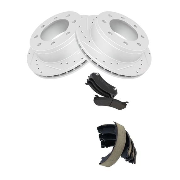 Geelife Rear Metallic Brake Pad & Performance Rotor with Parking Shoe w/Fluids