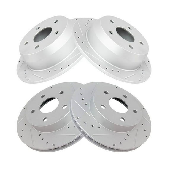 Geelife For 99-04 Grand Cherokee Drilled Slotted Front Rear G-Coated Brake Rotor Set