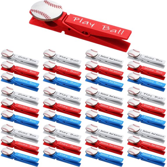 Geelin 90 Pcs 2.9 Inch Sports Spirit Clothes Clips Cheer Pins Mini Wooden Pins Tournament Decorations for Backpacks Clothes Pictures Photos Team Ball Cheer Gifts Stuff Supplies Party Favor(Baseball)