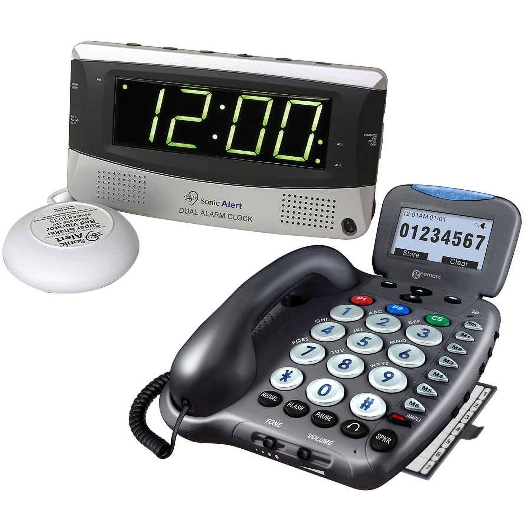 Geemarc AMPLI550 50db Amplified Telephone with Talking Caller ID and Sonic Alert SBD375SS Sonic