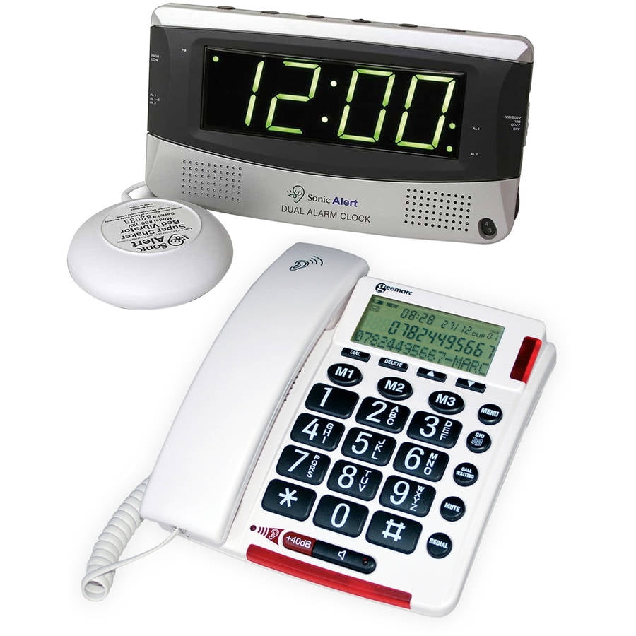 Geemarc AMPLIVOICE50 40db Telephone with Talking Caller ID and Sonic Alert SBD375SS Sonic Bomb