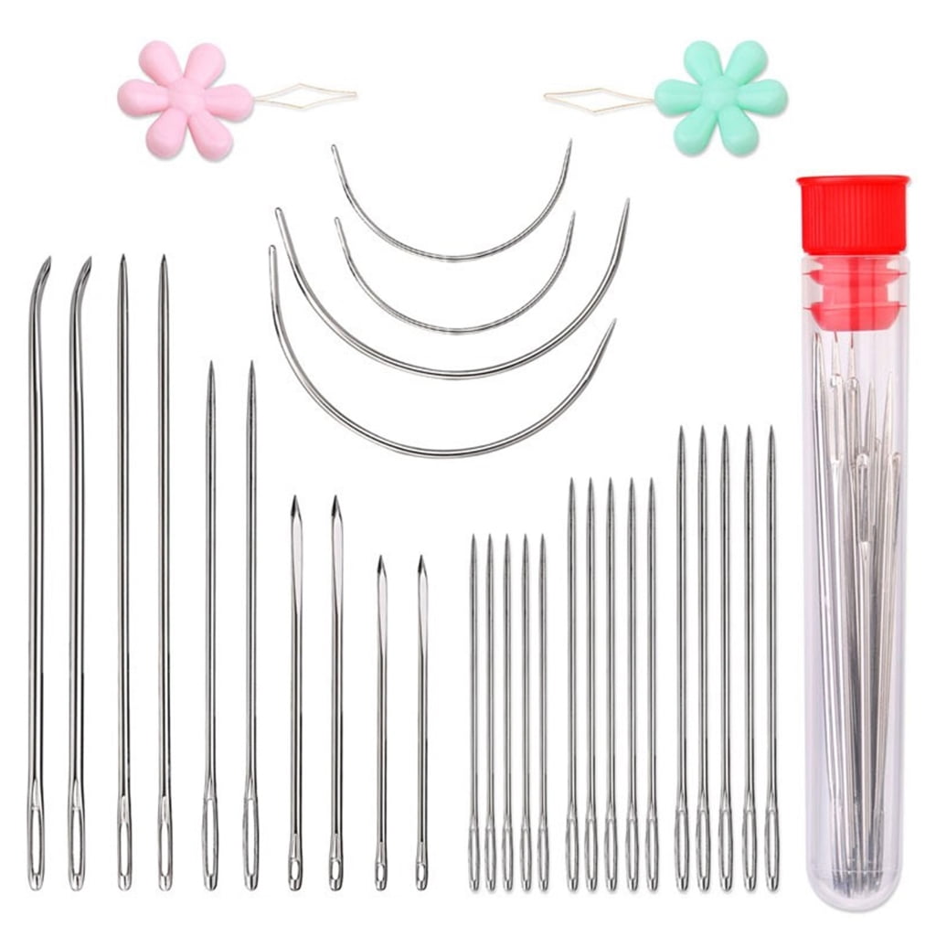Geemin 10 Set Sewing Needle Curved Needle with Large Eye Big Eye Hand Stitching Needle