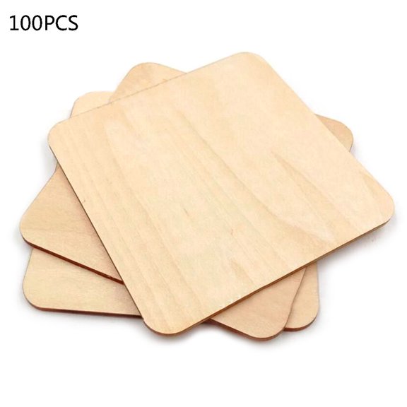 Geemin 100x Wooden Blank Plaque Square Wood Pieces Tags DIY Craft Pyrography Projects G