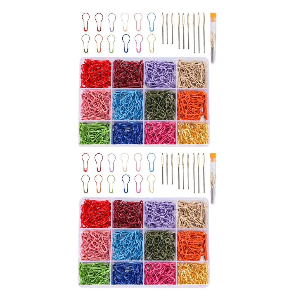 Geemin 1200Pcs Colorful Stiching Marker Metal Safe Pin and 18 Large Eye Sewinh Needle