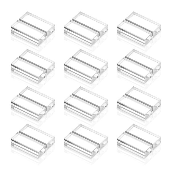 Geemin 12pcs Acrylic Slotted Name Place Card Holder Stand for Wedding Photo Office Menu