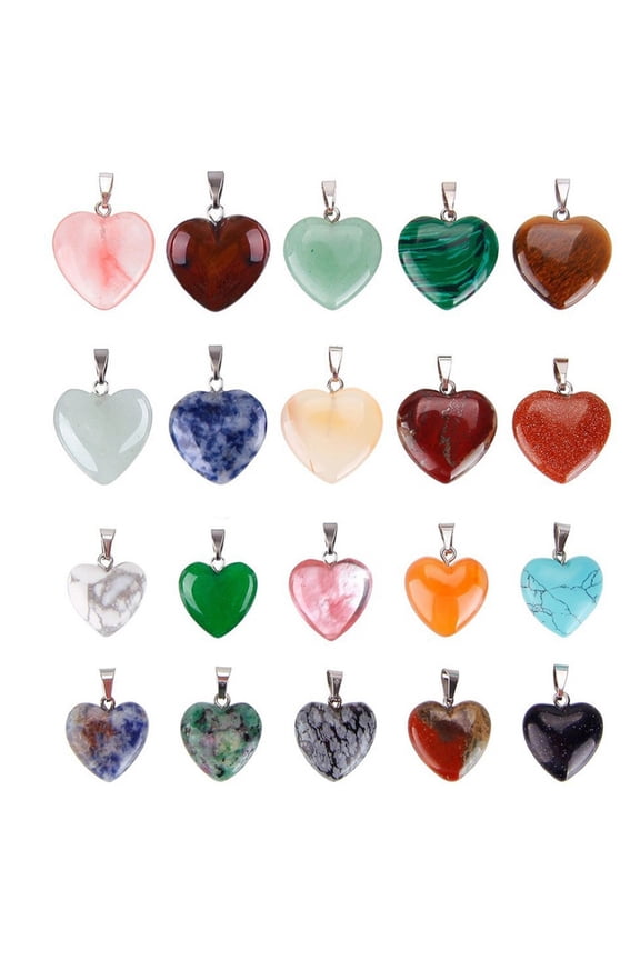 20x/Set Heart Shape Healing Crystal Pendant Charm Chakra Quartz Stone Pendant for DIY Keychain Sweater Chain Jewelry