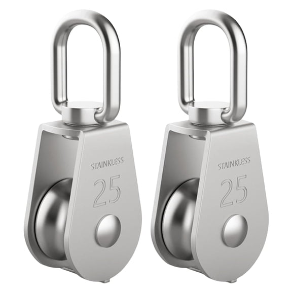Geemin 2Pcs M25 Single Pulley Block Loading 330lbs Stainless Steel Wire Rope Single Roller Lifting Cranes Swivels Hook Outdoor