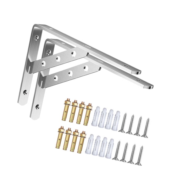 Geemin 2Pcs Wall Mounted Stainless Steel Support Brackets Triangular Structure Heavy Duty Shelf Brackets Easy to Install