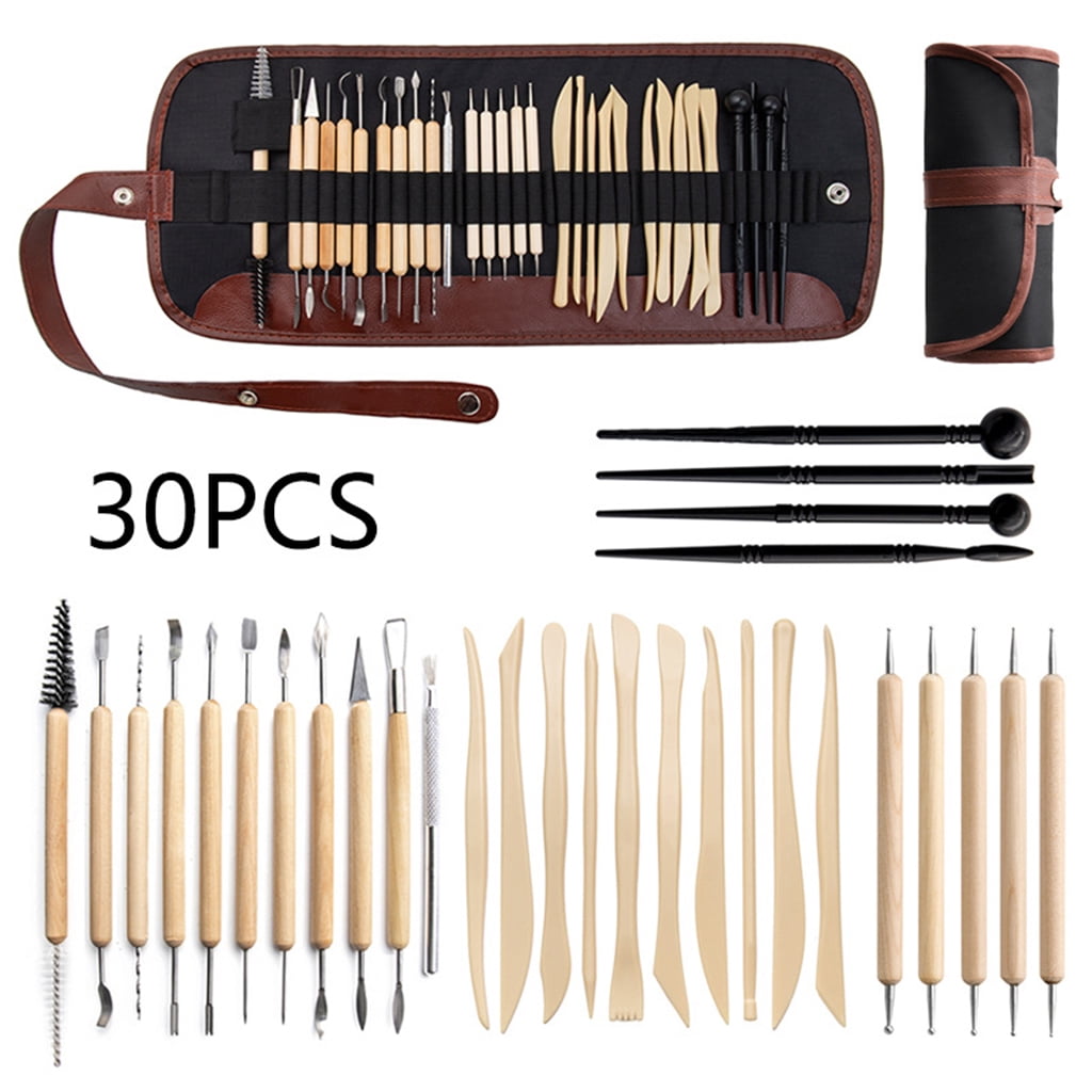 Geemin 30pcs DIY Clay Pottery Tool Set Double Sided Ceramics Sculpting Carving Drill Pen Tools with Carrying Bag for Beginners Professionals