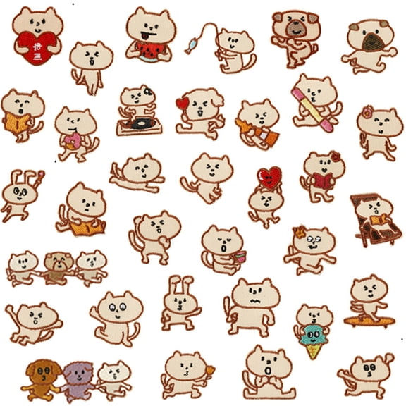 Geemin 34Pcs Cartoon Adhesive Embroidery Appliques Iron On Polyester Patches For Kids Clothing Bag Hat Sewing Project