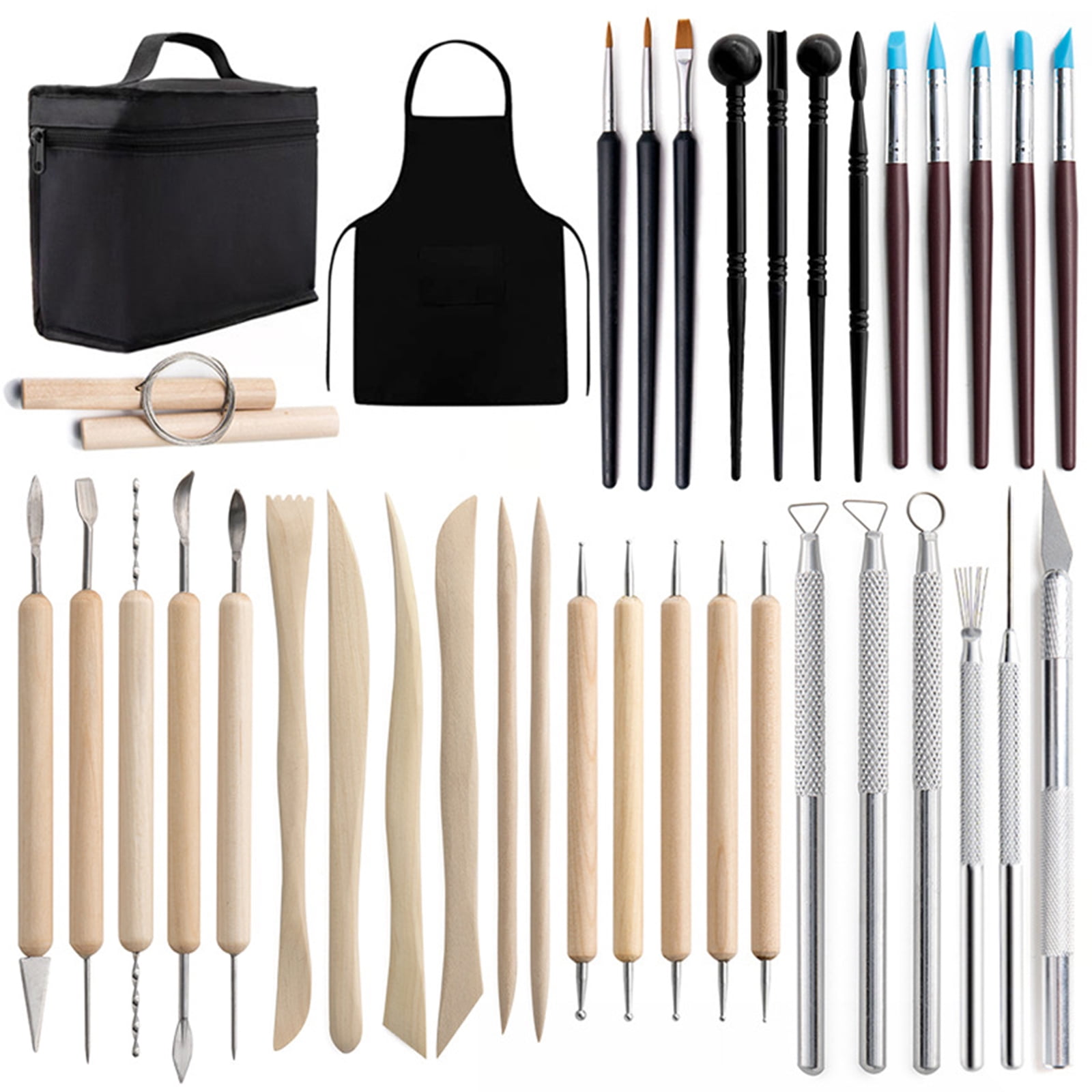 Geemin 37pcs Pottery Clay Sculpting Tools Double Sided Carving Tool Kit Brush Carrying