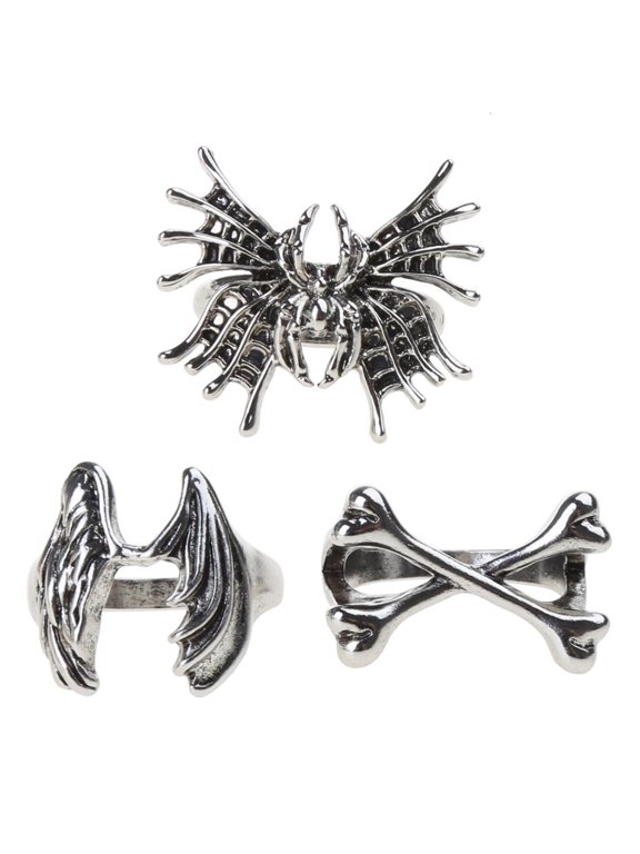 3Pcs Angel Spider Butterflies Crossed Bone Punk Rock Ring for Women Hip Hop Finger Ring Fashion Novel Streetwear Jewelry