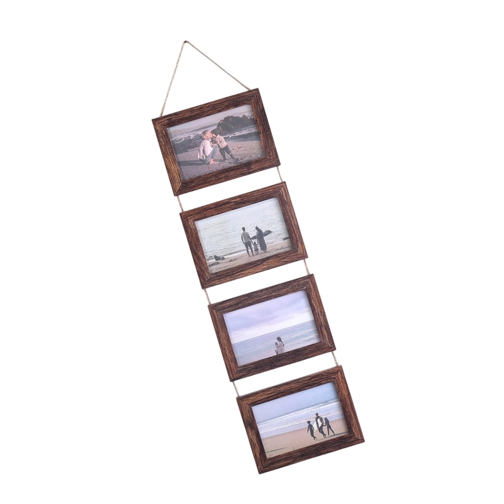 Geemin 4×6 Inches Hanging Picture Frames with 4 Openings Rustics Wood ...