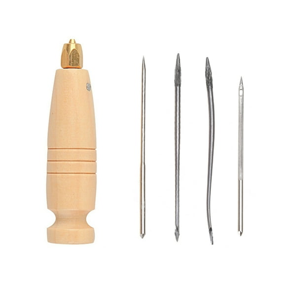 Geemin 4 In 1 Craft Cloth Hole Punch Tool Point Stitching Awl Tool Wood Handle Sewing and Punching Tool