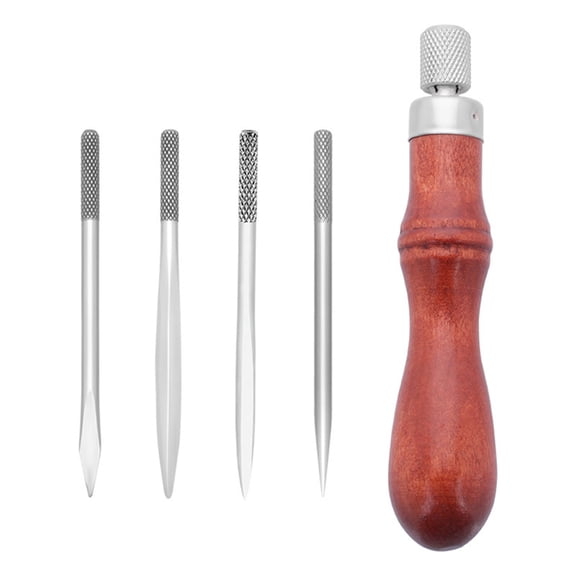 Geemin 4 in 1 Sewing Awl with Wood Handle Hand Awl Tool for Repair