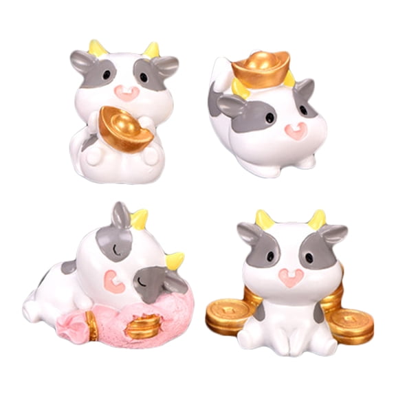 Geemin 4pcs Bullion Cattle Micro Landscape Figurine Ornaments Resin Craft Miniature Fairy Garden Decoration New Year Gift