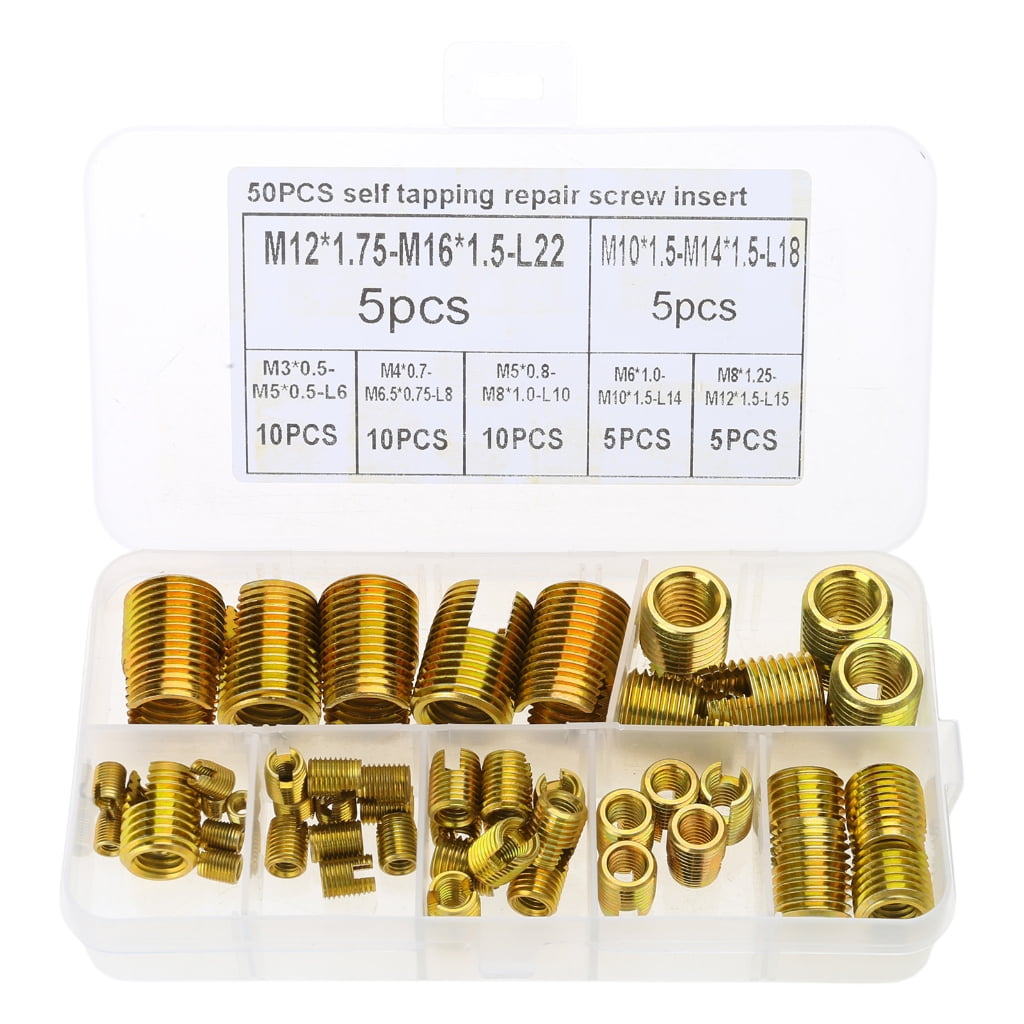 Geemin 50pcs M2 To M6 Galvanized Stainless Steel Threaded Inserts Thread Repair Insert Self Tapping Slotted Screw Threaded
