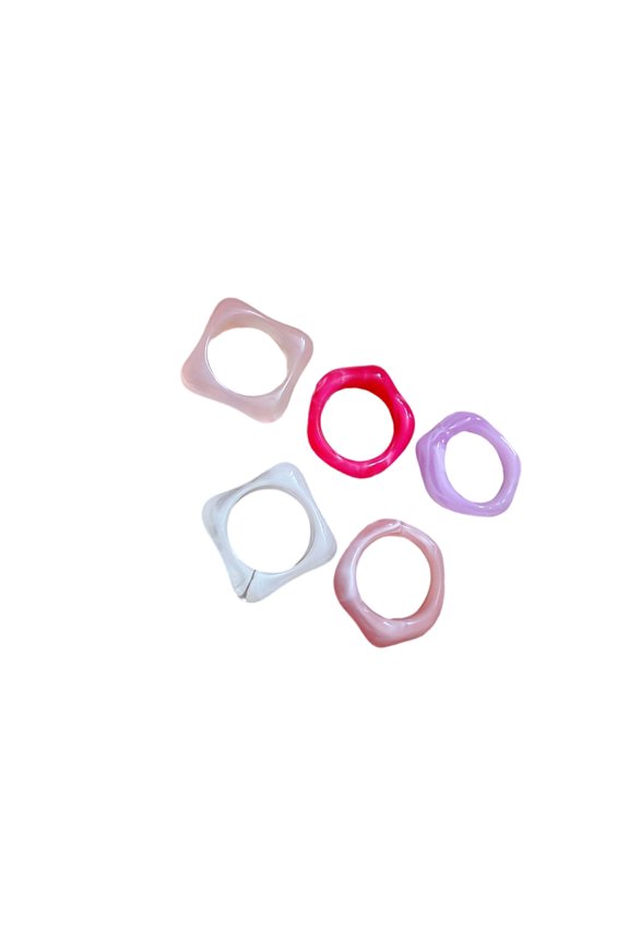 5Pcs Acrylic Marbled Round Rings Set Unique Artisanal Jewelry Gift