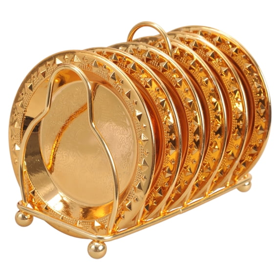 Geemin 6 Pieces Coaster for Creative Drinks Coasters with Decorative Rack Non-Slip Meta