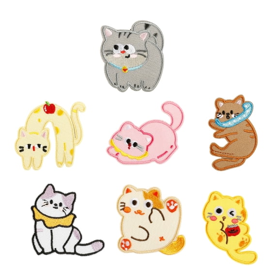 Geemin 7 Pcs Cats Iron On Patches Clothing Patches Kitten Embroidered Patches for Bag