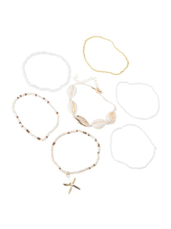 7Pcs Ethnic Shell and Starfish Beaded Bracelets Stackable Jewelry for Women Girl