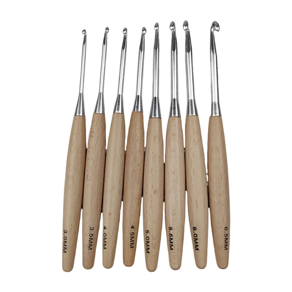 Geemin 8Pcs Ergonomic Crochet Hook Wood Handle Crochet Hook for Knitting 3.0mm-6.5mm