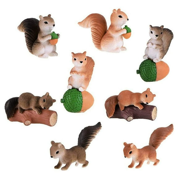 Geemin 8Pcs Mini Squirrel Miniature Figurines Model Fairy Garden Decoration Moss Landscape Bonsai Cake Topper Ornament