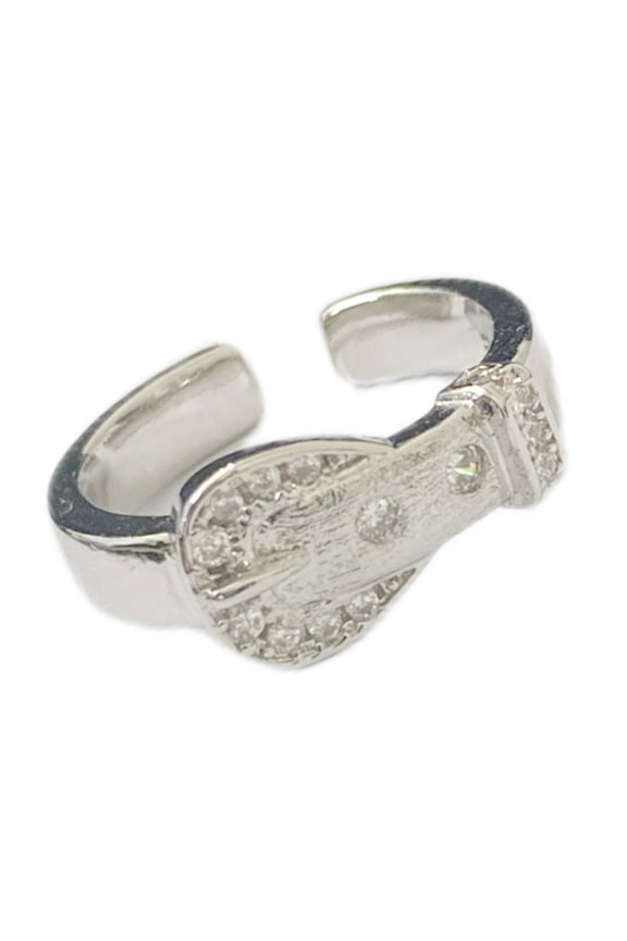 Adjustable Belt Buckle Ring With Brushed Alloy Finish And Sparkling Crystals