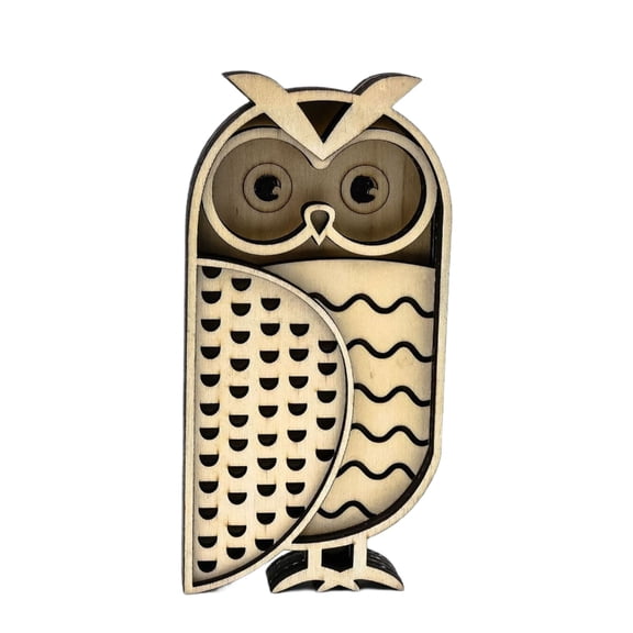 Geemin Artisanal Carved Multilayer Wooden Owl Figurine Home Desktop Accent Decors Gift